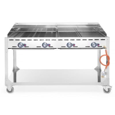 Гриль газовый Hendi 149614 Green Fire - 4 горелки, на колесах, 1400x612x(H)825, 22,0 кВт