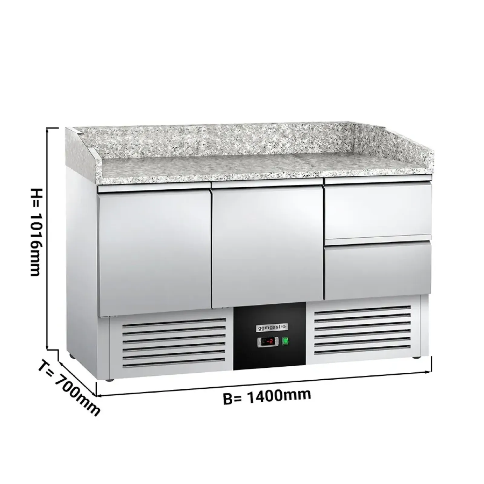 Холодильный стол для пиццы PREMIUM  - 1,4 x 0,7м/2 двери/2 выдвижные секции GGM Gastro POG147ND#SBG1212