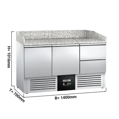 Холодильный стол для пиццы PREMIUM  - 1,4 x 0,7м/2 двери/2 выдвижные секции GGM Gastro POG147ND#SBG1212
