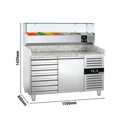 Холодильний стіл для піци з настільною вітриною PREMIUM - 1,5 x 0,8 m 190 л GGM Gastro POS158SND#AGG154ND