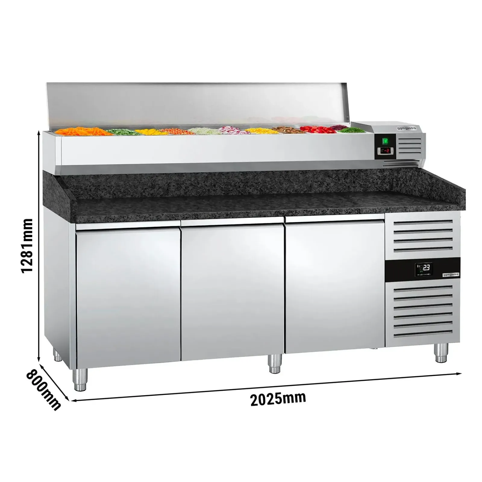 Холодильный стол для пиццы с настольной витриной PREMIUM- 2,0 x 0,8 m GGM Gastro POS208SG#AGG204END