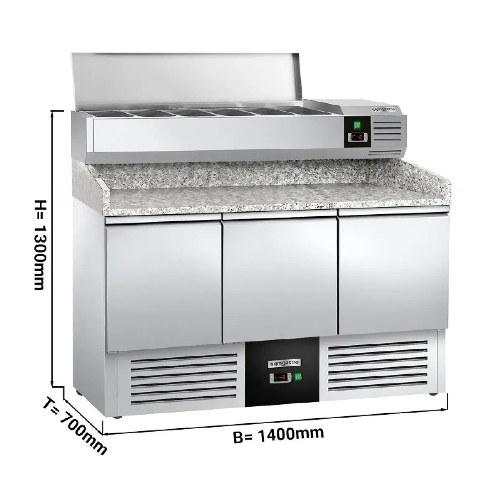 Холодильный стол для пиццы с витриной PREMIUM 1,4 x 0,7 м GGM Gastro POG147ND#AGG143END