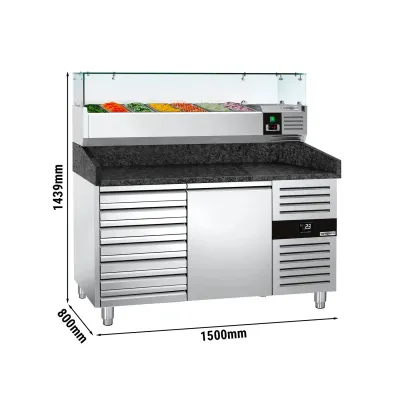 Холодильный стол для пиццы со стекл.витриной PREMIUM - 1,5 x 0,8 m 190 л GGM Gastro POS158SSG#AGG154ND