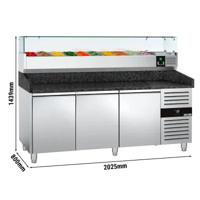 Холодильный стол для пиццы со стекл.витриной PREMIUM - 2,0 x 0,8 m GGM Gastro POS208SG#AGG204ND