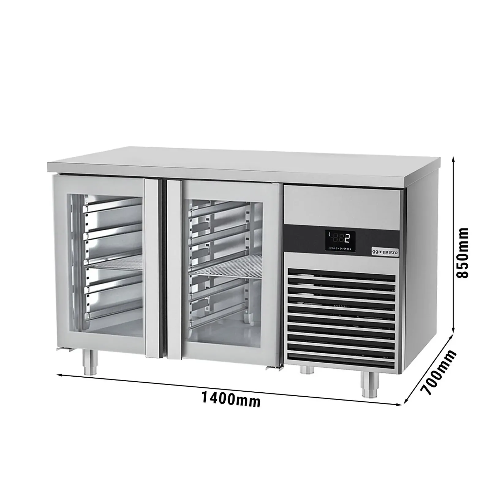 Холодильний стіл PREMIUM - 1,4 x 0,7 м - 2 скляні двері GGM Gastro KTF147ND-EF#2G