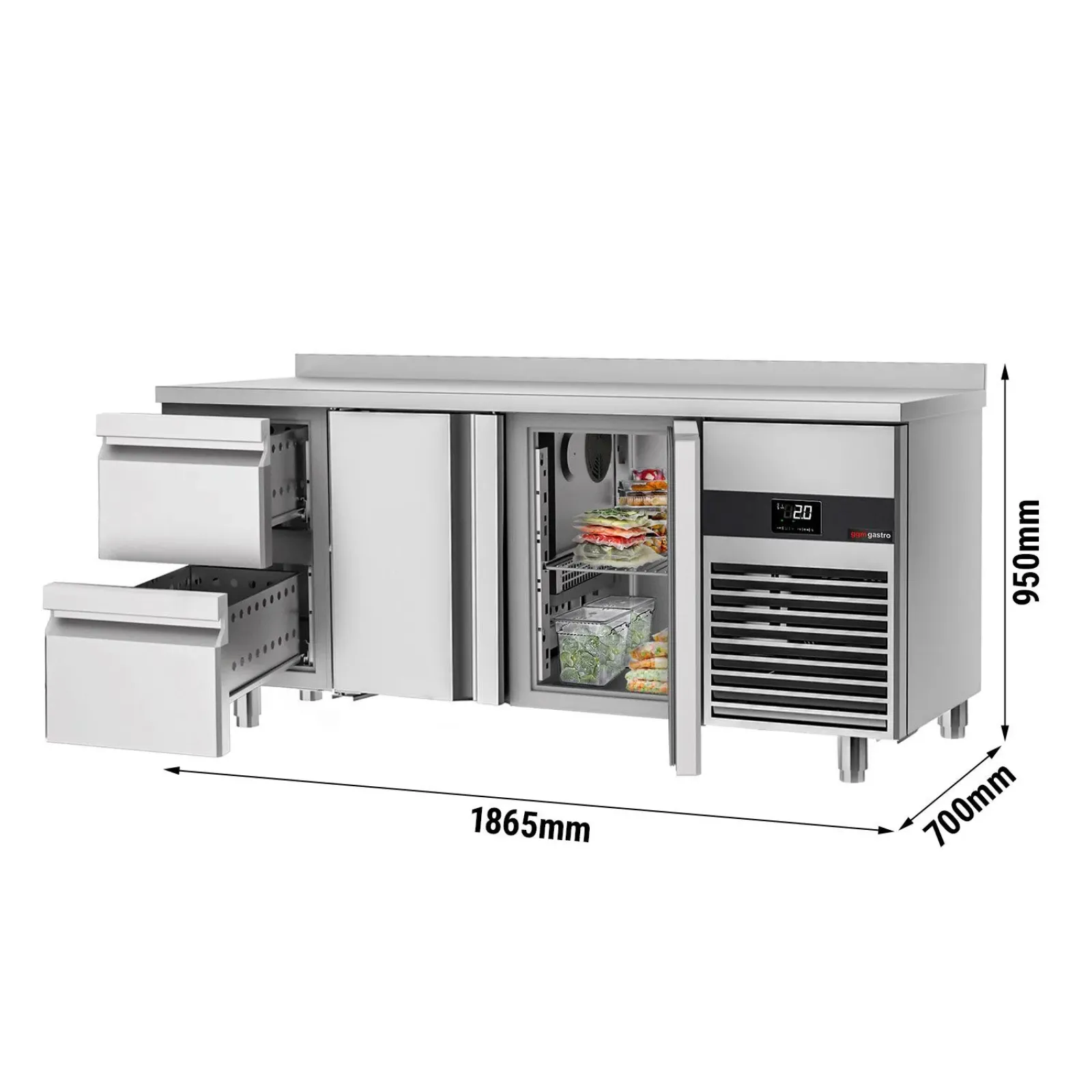 Холодильный стол PREMIUM - 1.86 x 0.7 m GGM Gastro KTF187AND-EF#2T#2S