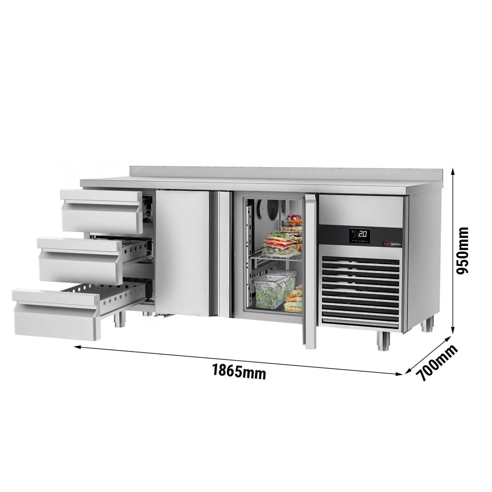 Холодильный стол PREMIUM - 1.86 x 0.7 m GGM Gastro KTF187AND-EF#2T#3S