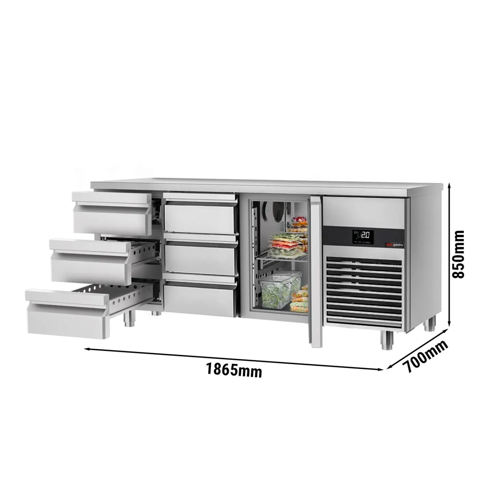 Холодильный стол PREMIUM - 1.86 x 0.7 m GGM Gastro KTF187ND-EF#1T#6S