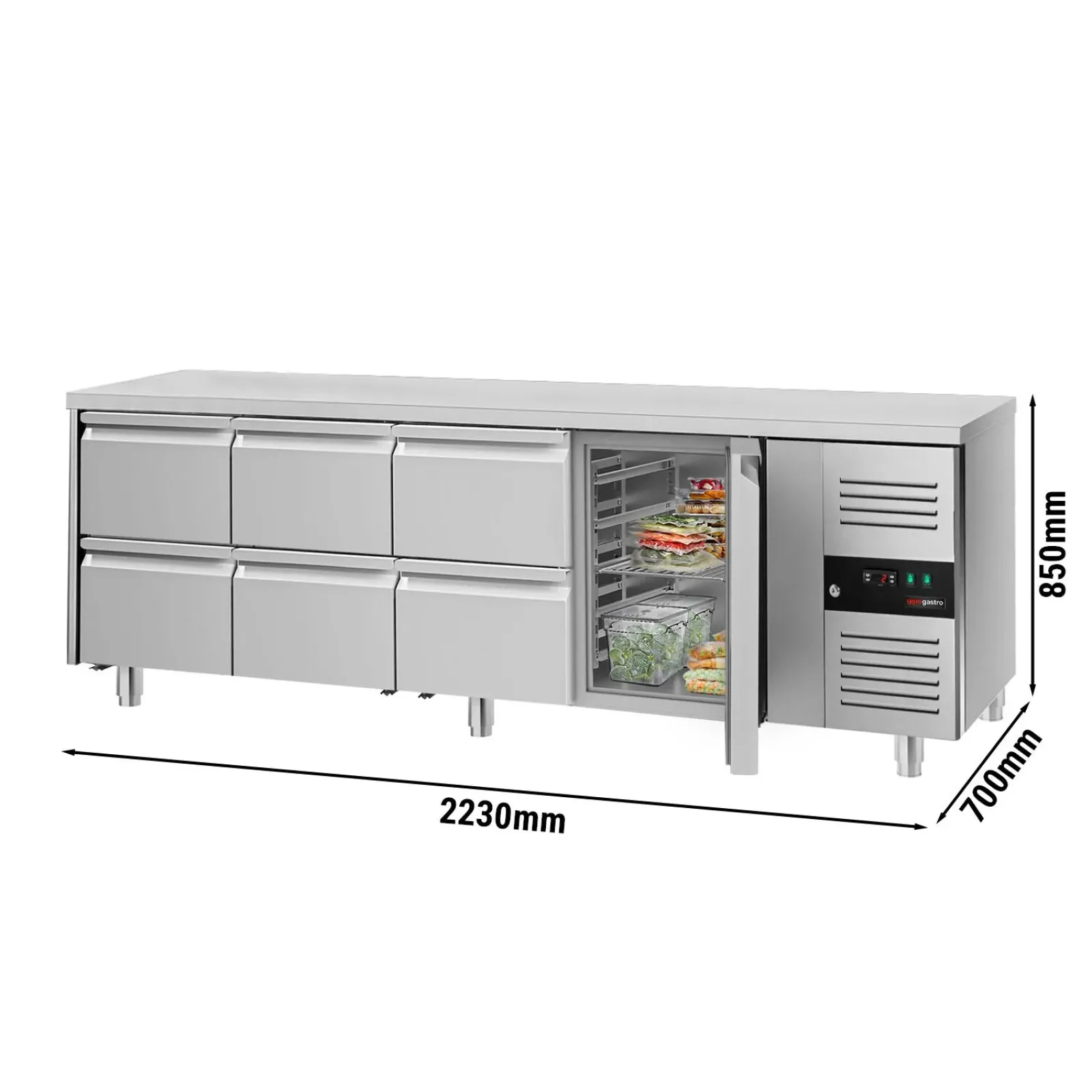Холодильный стол PREMIUM - 2,2 x 0,7 m 6 выдвиж.секции GGM Gastro KTS227ND#1T#6S