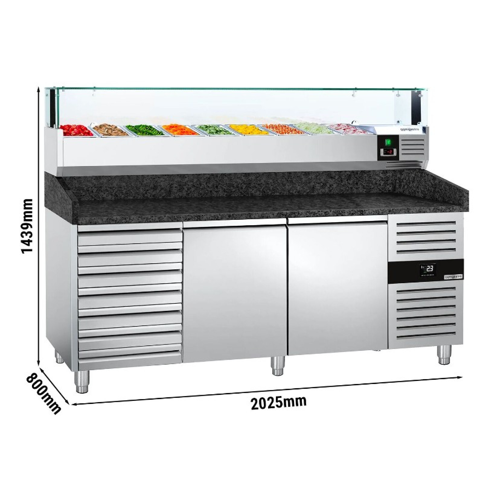 Холодильный стол саладетта для пиццы PREMIUM - 2,0 x 0,8 m GGM Gastro POS208SSG#AGS204LND