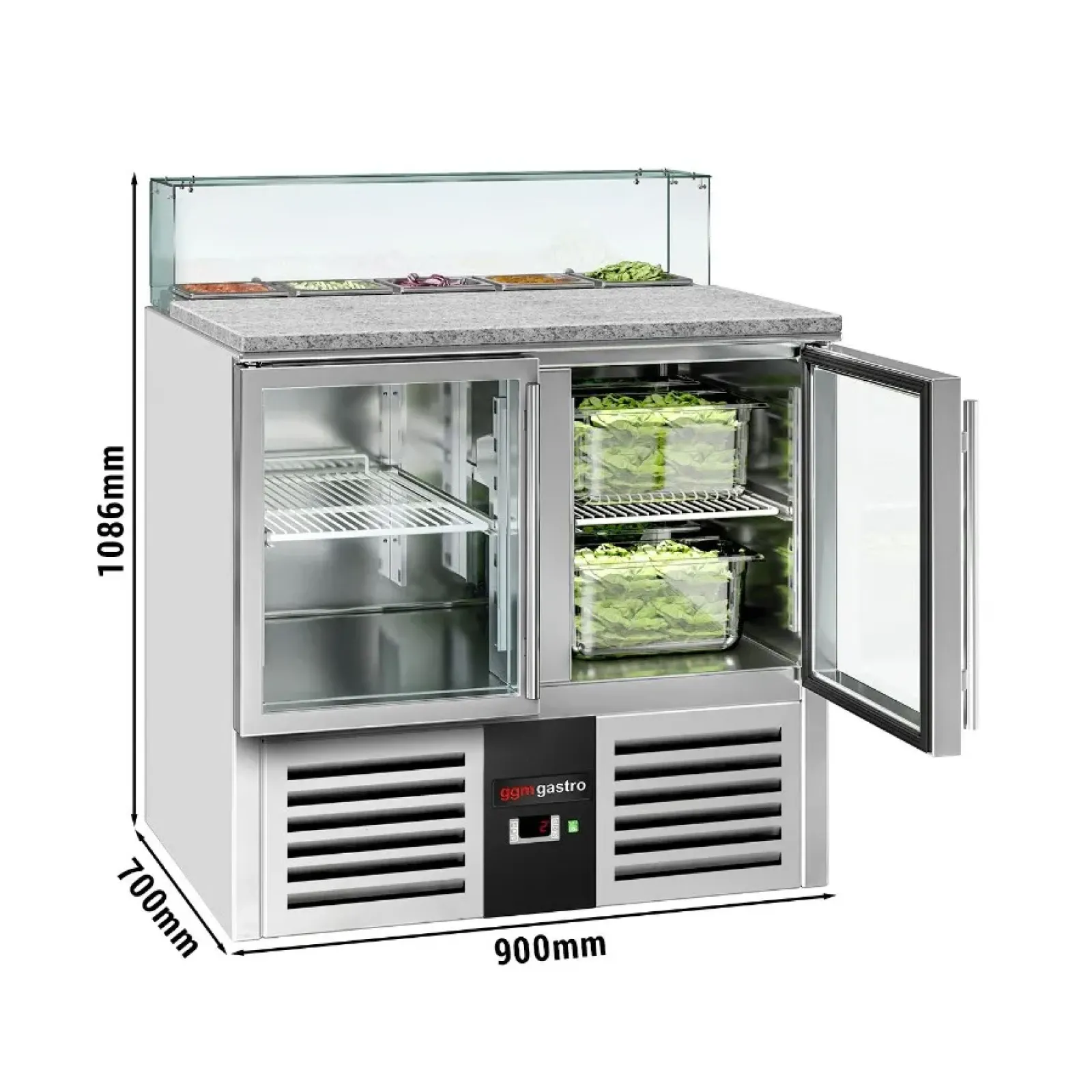 Холодильный стол саладетта со стекл.витриной PREMIUM 0,9 x 0,7 m GGM Gastro SAG97OG#GSG97E#GT