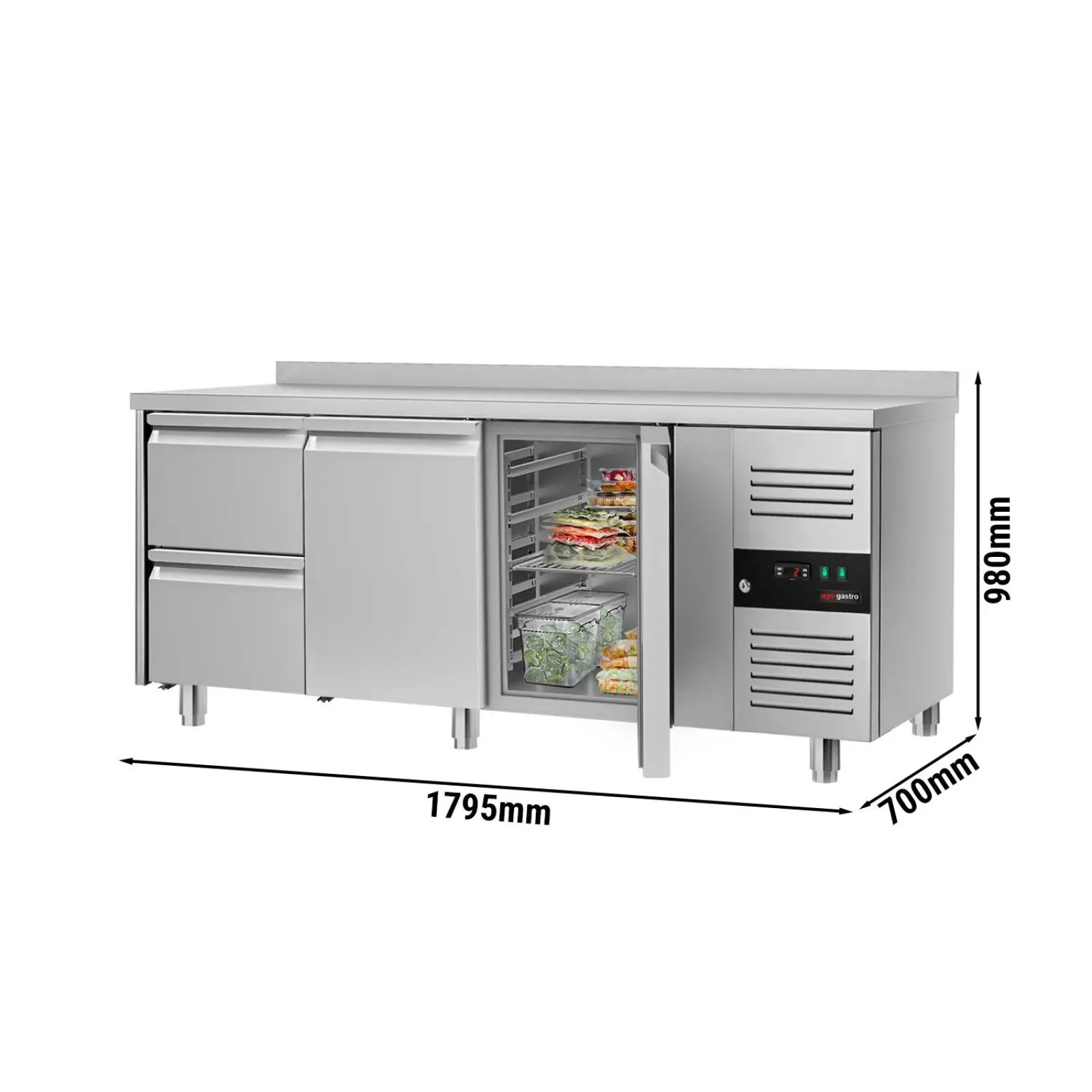 Холодильный стол с бортом ЕСО- 1,8 x 0,7 m 2 выдвиж.секции GGM Gastro KTS187AND#2T#2S