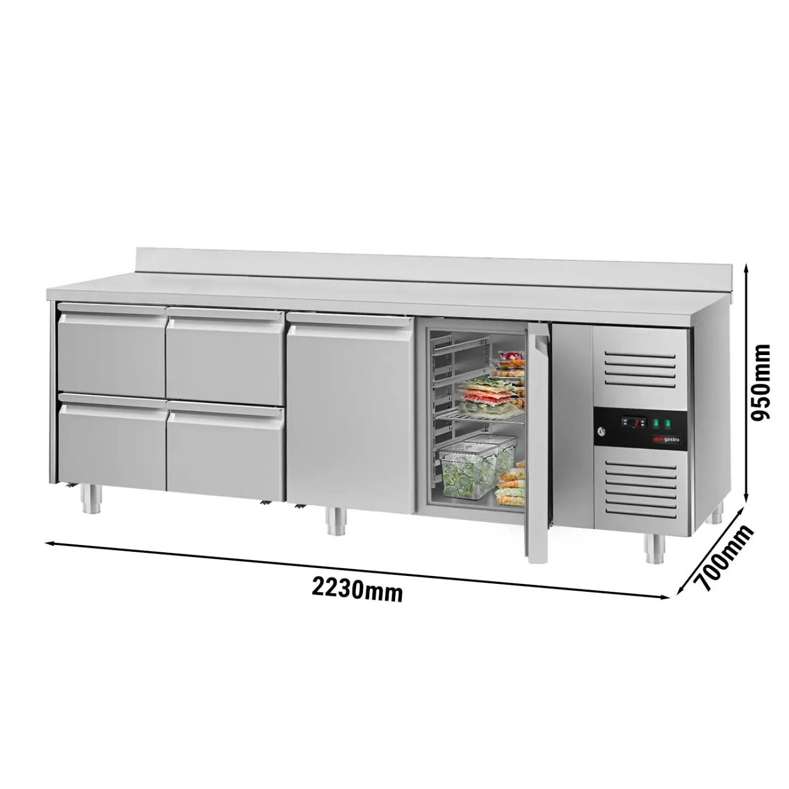 Холодильный стол с бортом ЕСО - 2,2 x 0,7 m 4 выдвиж.секции GGM Gastro KTS227AND#2T#4S