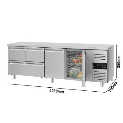 Холодильный стол с бортом ЕСО - 2,2 x 0,7 m 4 выдвиж.секции GGM Gastro KTS227ND#2T#4S