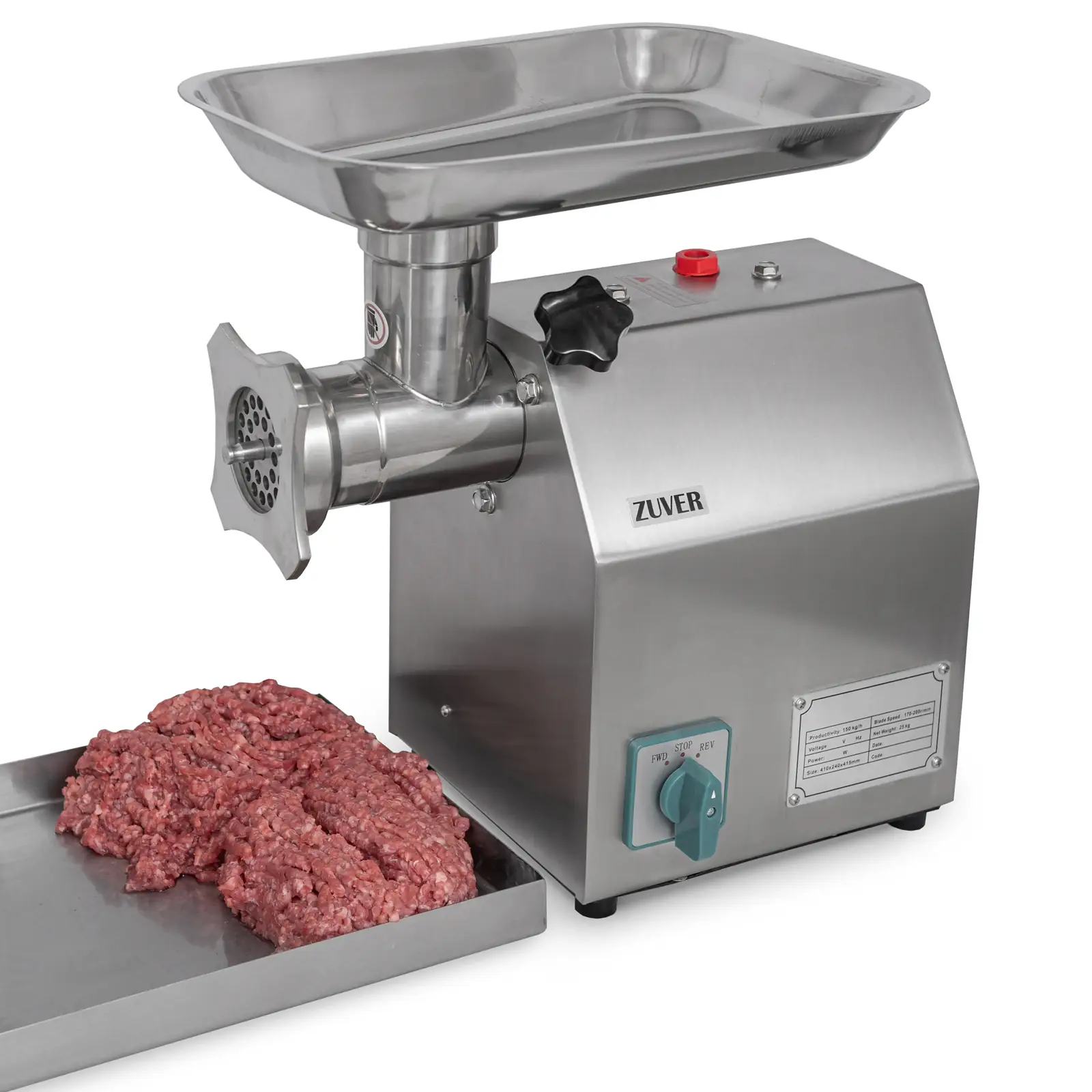 Мясорубка профессиональная ZUVER 12 Grinder LUX 850W Reverse мотор медный, горловина из нержавеющей стали