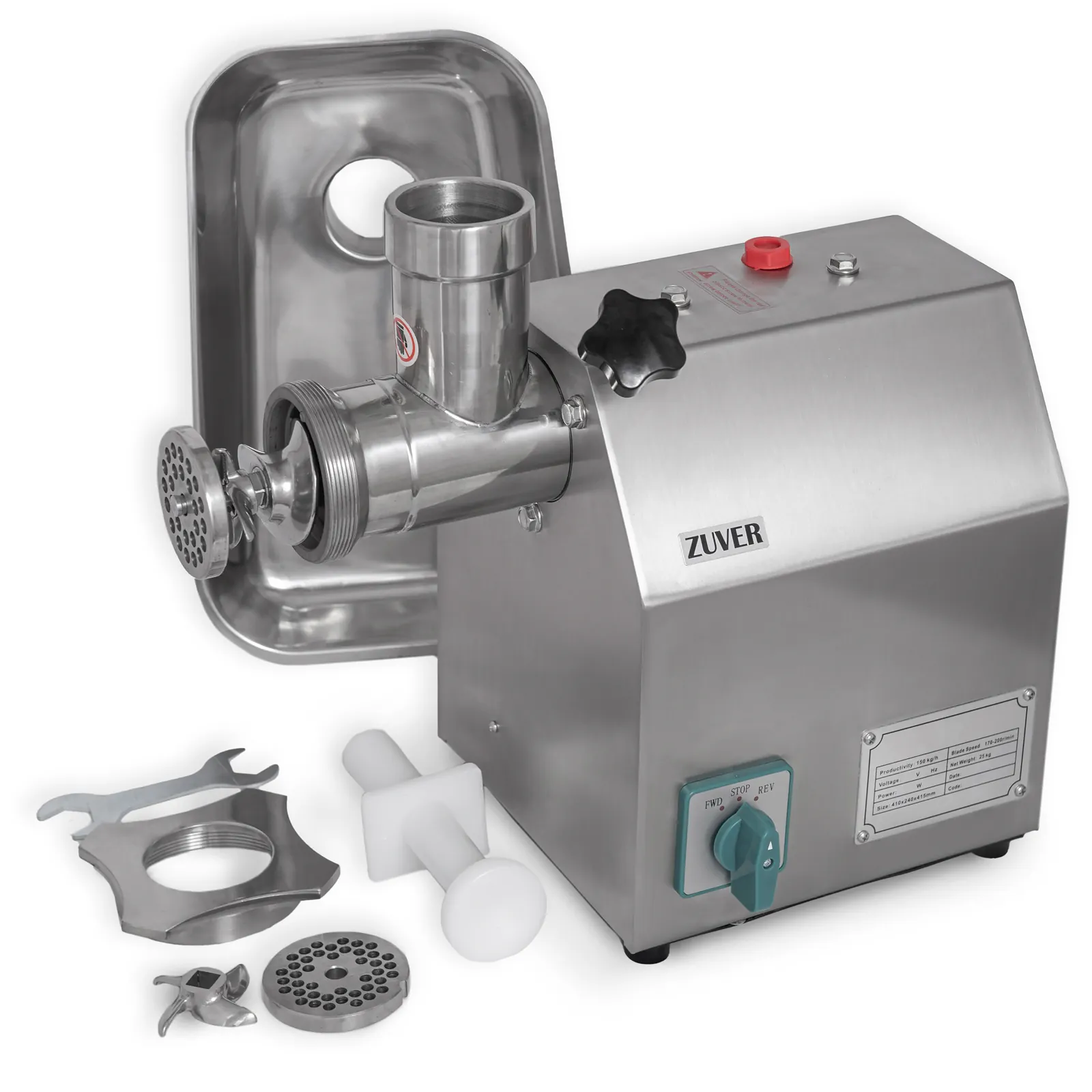 Мясорубка профессиональная ZUVER 12 Grinder LUX 850W Reverse мотор медный, горловина из нержавеющей стали - 1