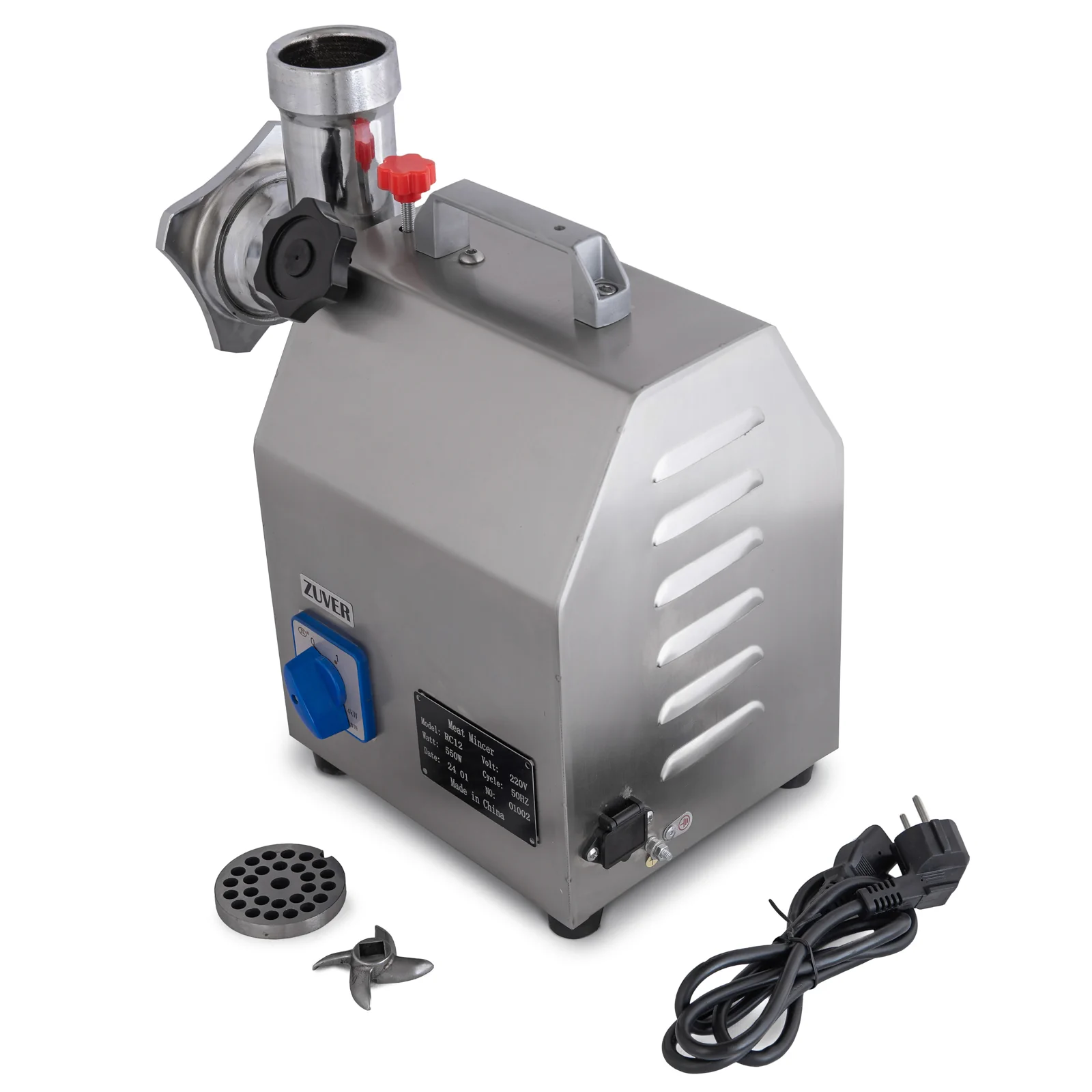 М'ясорубка професійна ZUVER 12 Holder 850W мотор алюміній горловина зі сталі, непостійний реверс, ручка для перенесення - 1