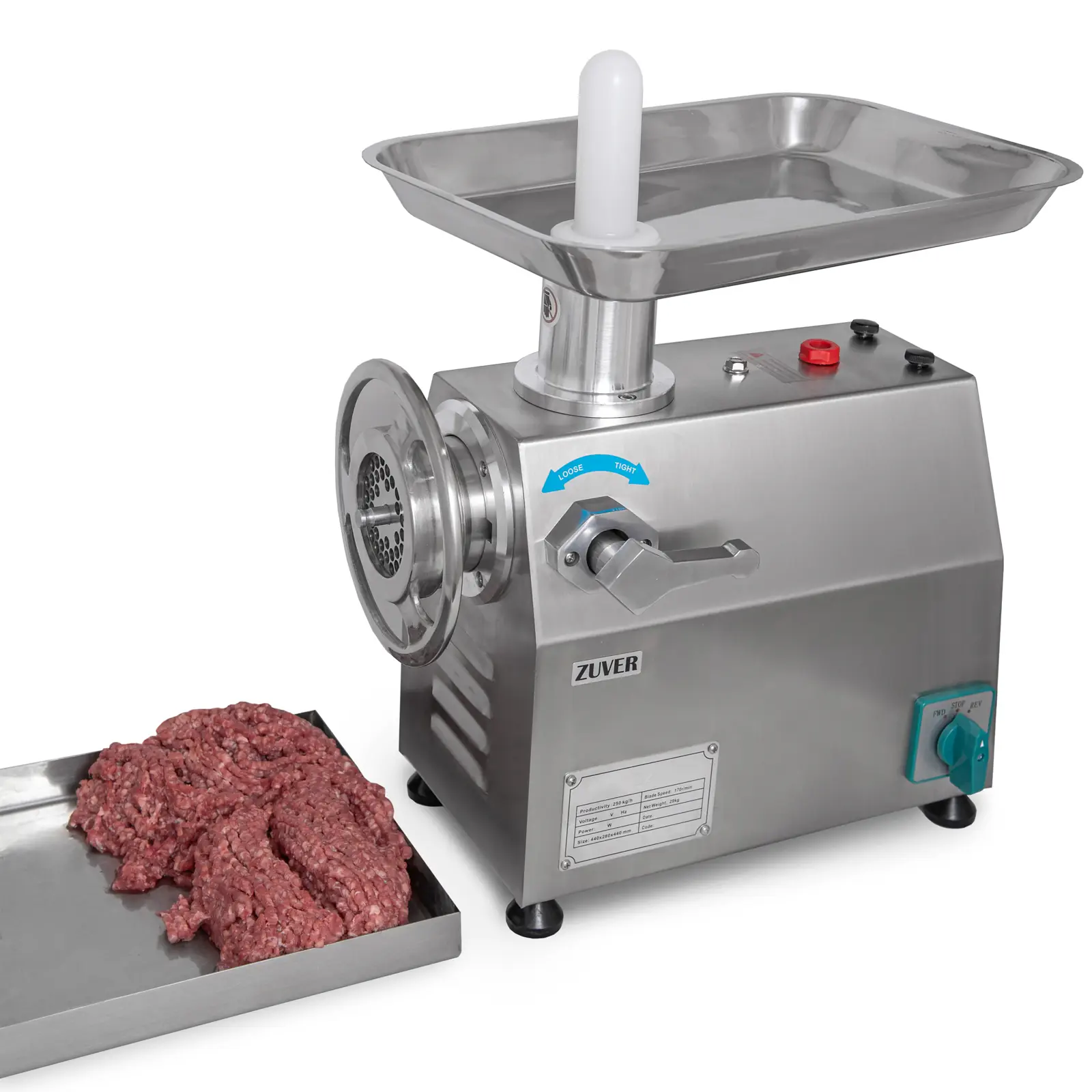 Мясорубка промышленная ZUVER Grinder LUX 1100W Reverse мотор медный горловина из нержавеющей стали - 7