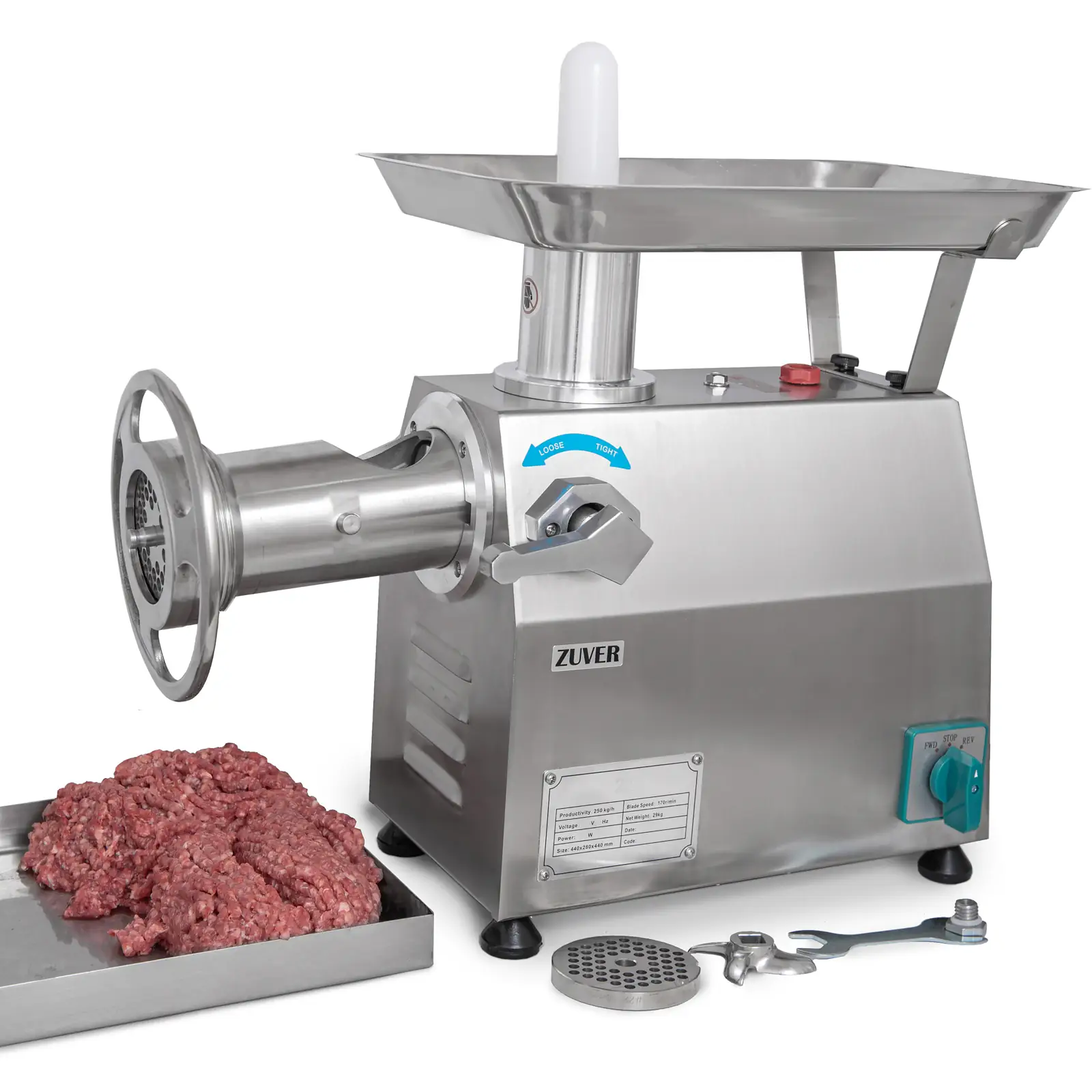 Мясорубка промышленная ZUVER Grinder LUX 1100W Reverse мотор медный горловина из нержавеющей стали - 6