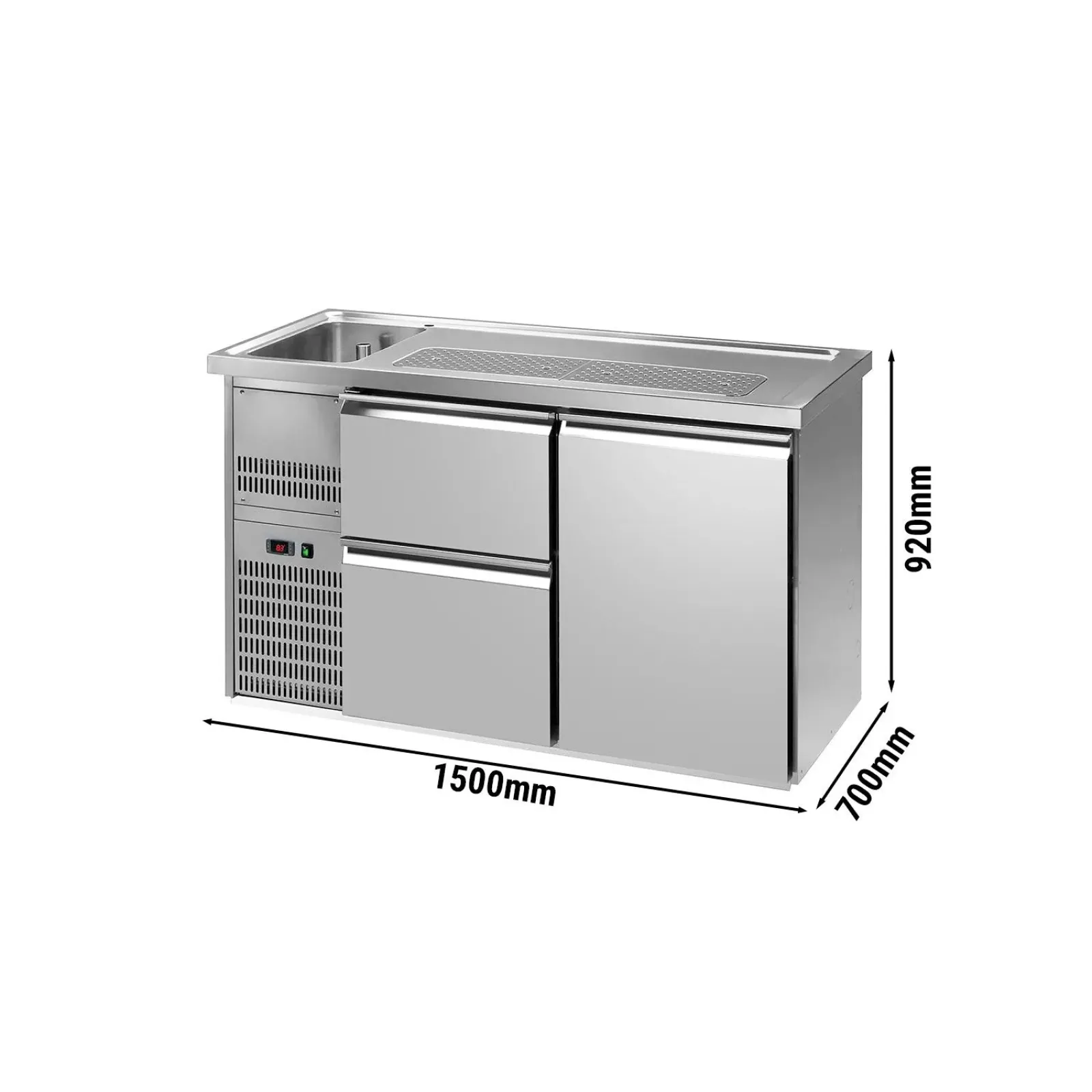Пивной прилавок 1,5 x 0,7 м (1 дверца / 2 выдвиж.секции / 1 раковина) GGM Gastro BLA157#ETA#SBA2535