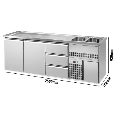 Пивной прилавок 2,5 x 0,7 м - с 2 дверцами с 3 выдвижными секциями 1/3  GGM Gastro BRA257#2#ETA#SBA1313