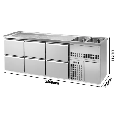 Пивной прилавок 2,5 x 0,7 м - с 6 выдвижными секциями 1/2 GGM Gastro BRA257#3#SBA1212