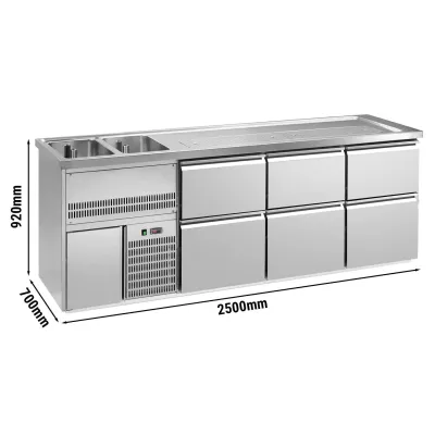 Пивной прилавок 2,5 x 0,7 м - с 6 выдвижными секциями 2/5+3/5 GGM Gastro BLA257#3#SBA2535