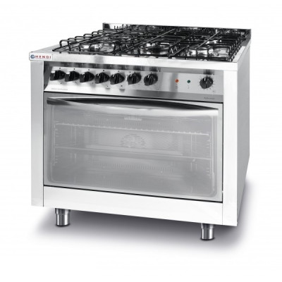 Плита газовая 5-ти конфорочная Hendi 225813 Profi Line с электрическим жарочным шкафом GN1/1
