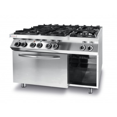 Плита газовая Hendi 225899 6-ти конфорочная  Kitchen Line с электрическим конвекционным жарочным шкафом GN 1/1