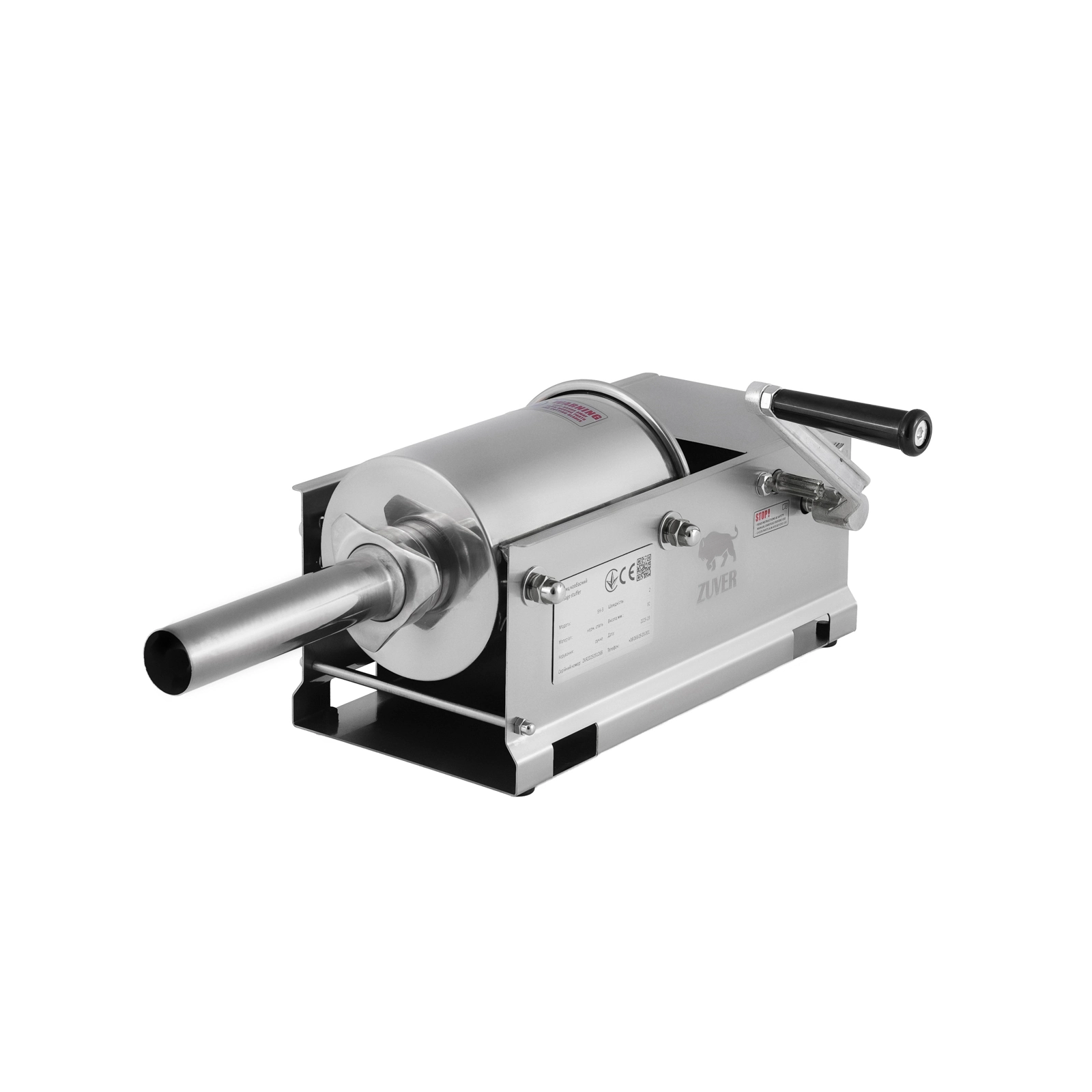 Шприц колбасный ZUVER Stuffer Horizontal 3 (SH-3) корпус нержавеющая сталь S/S201 (премиальная марка), крепкие шестерни, 2 скорости, 5 насадок, 2 уплотнительных кольца - 7