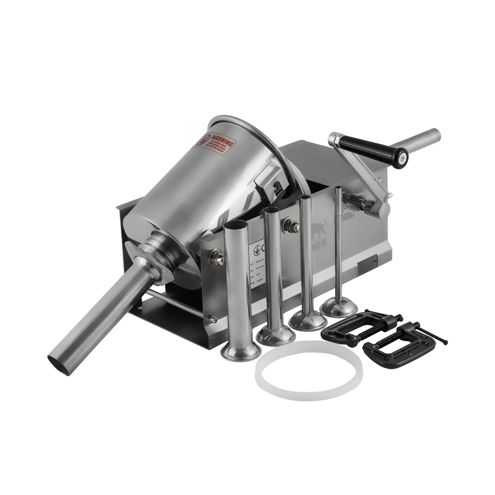 Шприц колбасный ZUVER Stuffer Horizontal 3 (SH-3) корпус нержавеющая сталь S/S201 (премиальная марка), крепкие шестерни, 2 скорости, 5 насадок, 2 уплотнительных кольца - 5