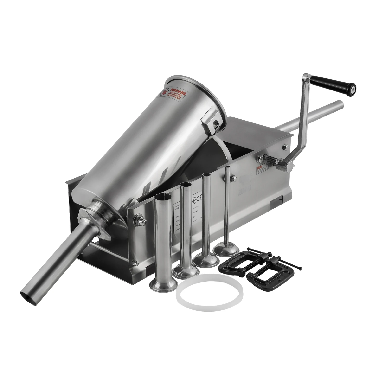 Шприц ковбасний ZUVER Stuffer Horizontal 5 (SH-5) корпус нержавіюча сталь S/S201 (преміальна марка), міцні шестерні, 2 швидкості, 5 насадок, 2 ущільнювальні кільця - 5