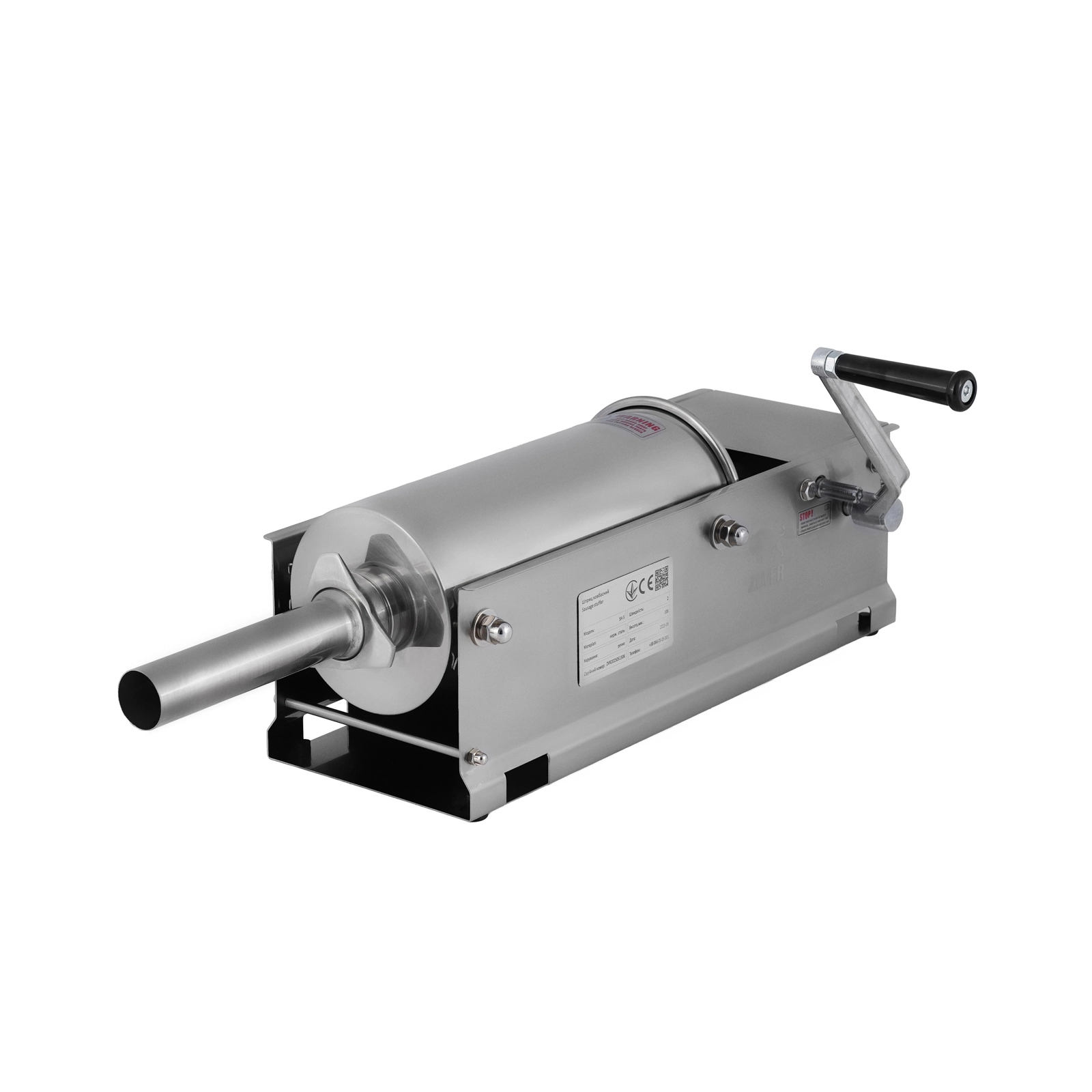 Шприц ковбасний ZUVER Stuffer Horizontal 5 (SH-5) корпус нержавіюча сталь S/S201 (преміальна марка), міцні шестерні, 2 швидкості, 5 насадок, 2 ущільнювальні кільця - 4