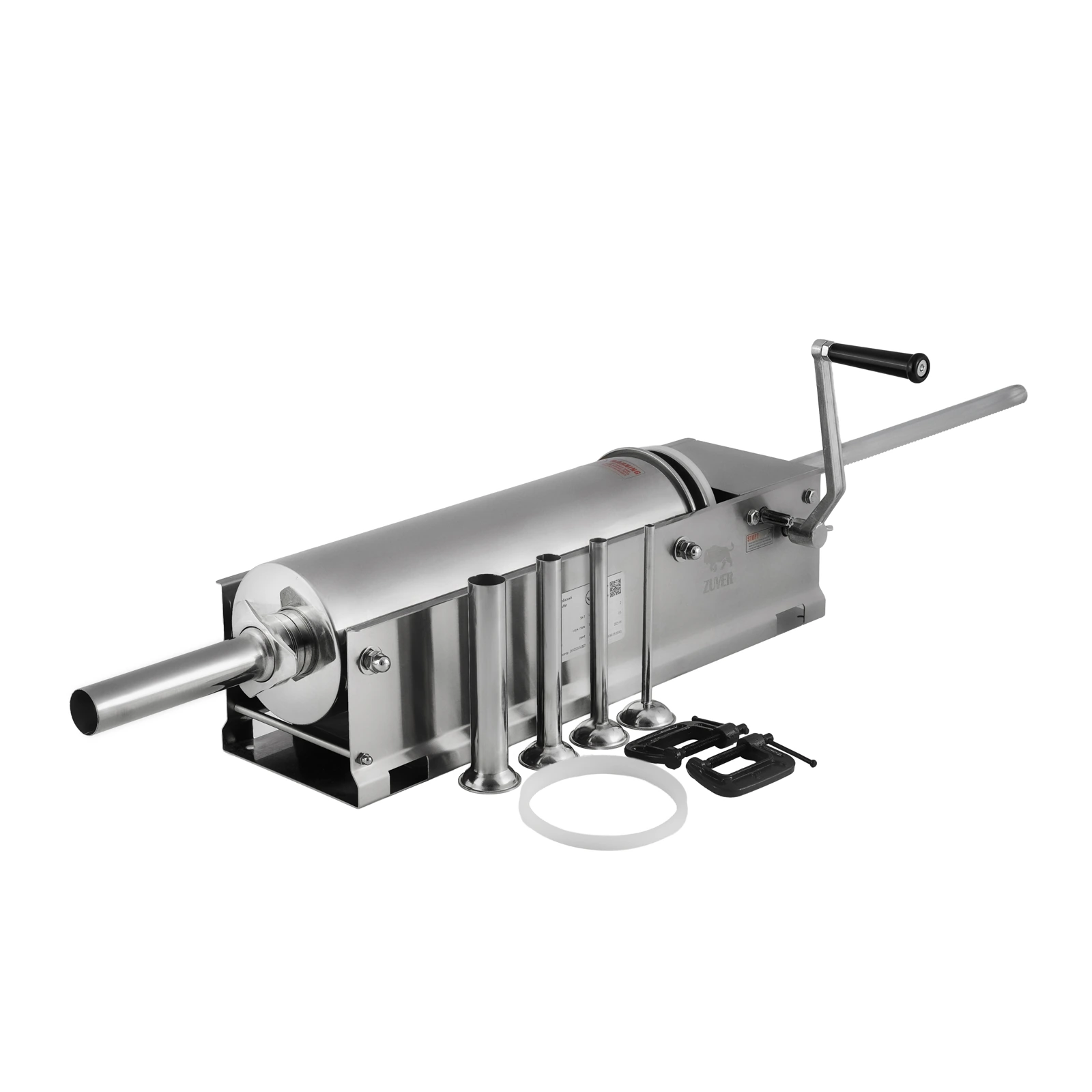 Шприц колбасный ZUVER Stuffer Horizontal 7 (SH-7) корпус нержавеющая сталь S/S201 (премиальная марка), крепкие шестерни, 2 скорости, 5 насадок, 2 уплотнительных кольца new - 7