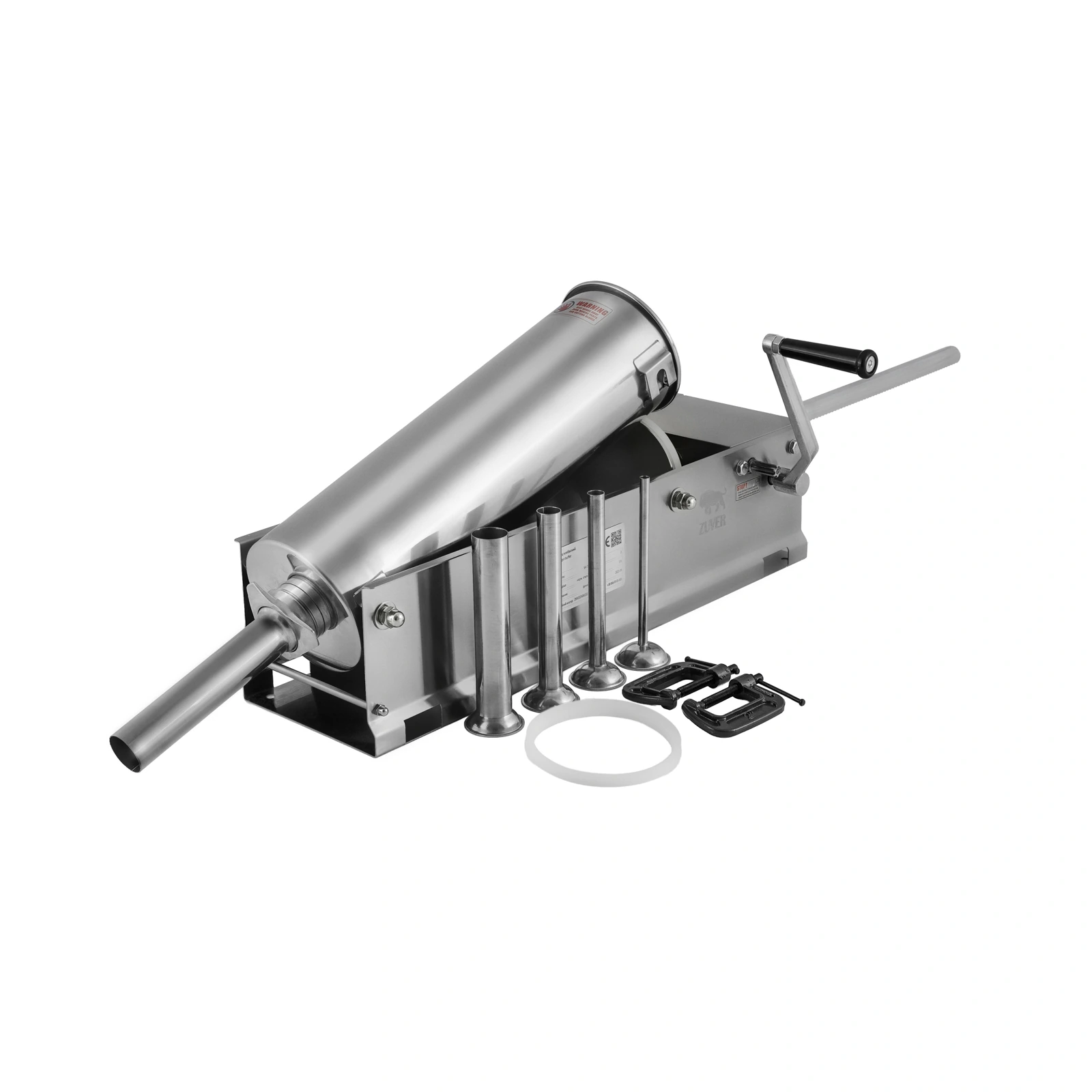 Шприц колбасный ZUVER Stuffer Horizontal 7 (SH-7) корпус нержавеющая сталь S/S201 (премиальная марка), крепкие шестерни, 2 скорости, 5 насадок, 2 уплотнительных кольца new - 6