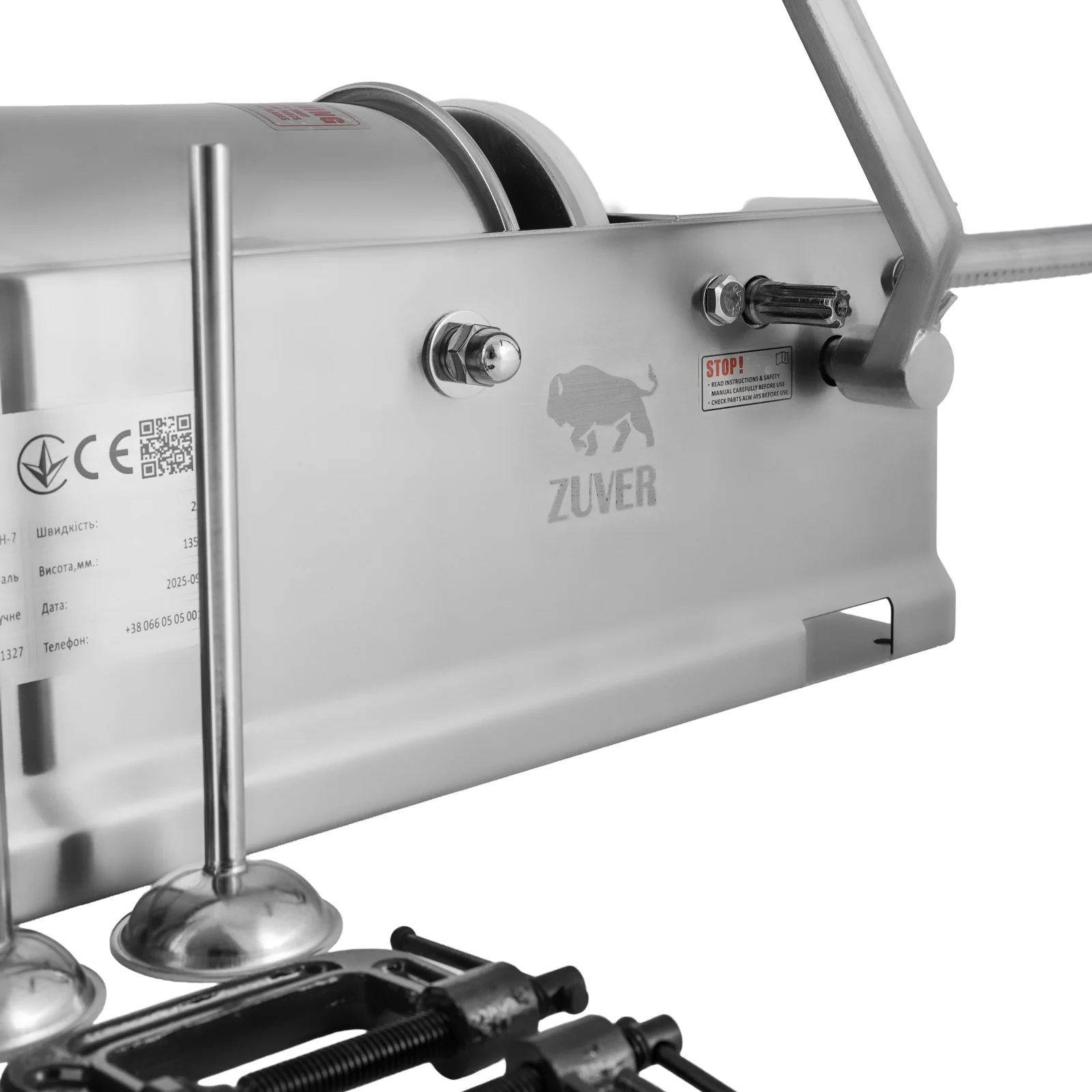 Шприц колбасный ZUVER Stuffer Horizontal 7 (SH-7) корпус нержавеющая сталь S/S201 (премиальная марка), крепкие шестерни, 2 скорости, 5 насадок, 2 уплотнительных кольца new - 4