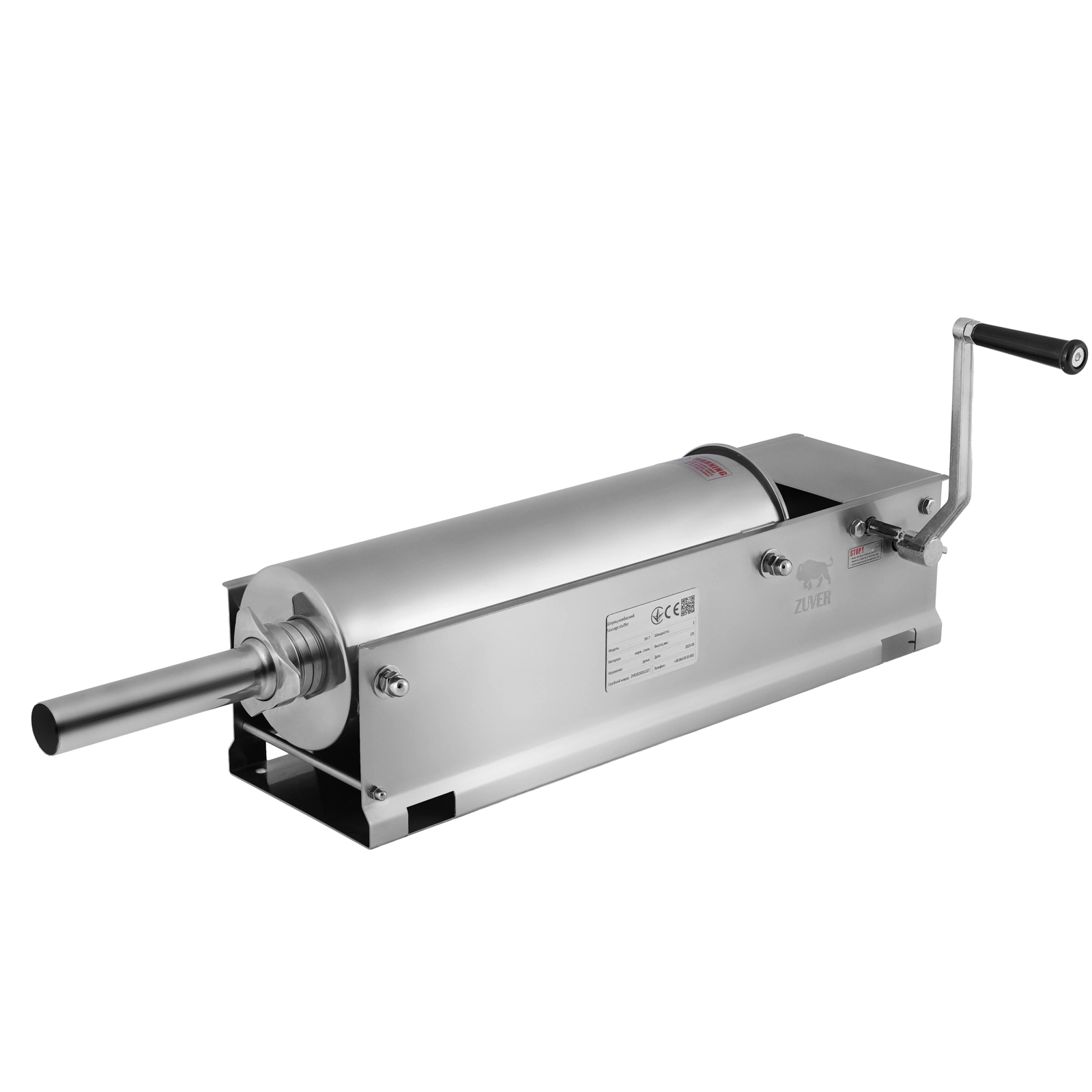 Шприц колбасный ZUVER Stuffer Horizontal 7 (SH-7) корпус нержавеющая сталь S/S201 (премиальная марка), крепкие шестерни, 2 скорости, 5 насадок, 2 уплотнительных кольца new - 3