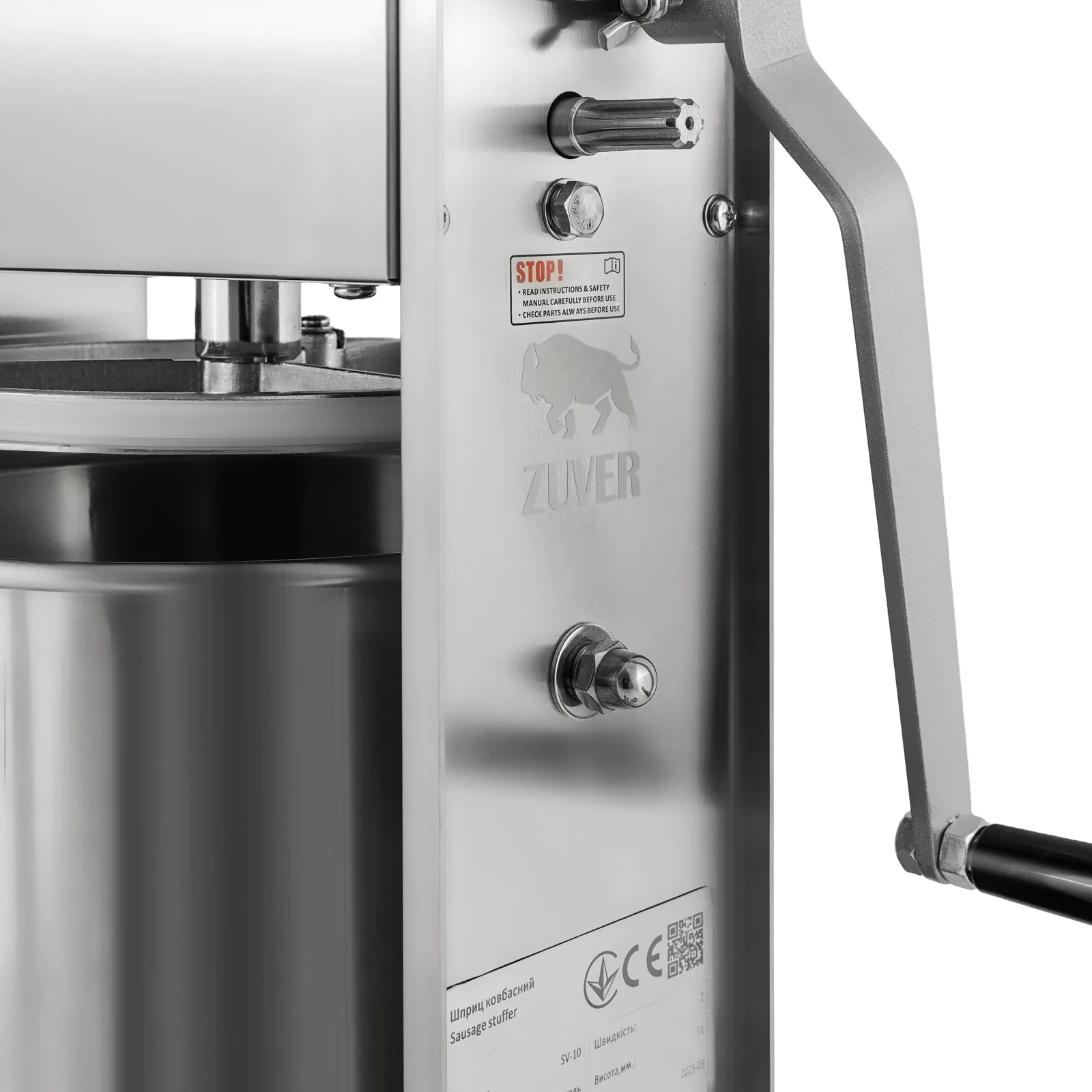 Шприц ковбасний ZUVER Stuffer Vertical 10 (SV-10) корпус нержавіюча сталь S/S201 (преміальна марка), міцні шестерні, 2 швидкості, 5 насадок, 2 ущільнювальні кільця  - 4