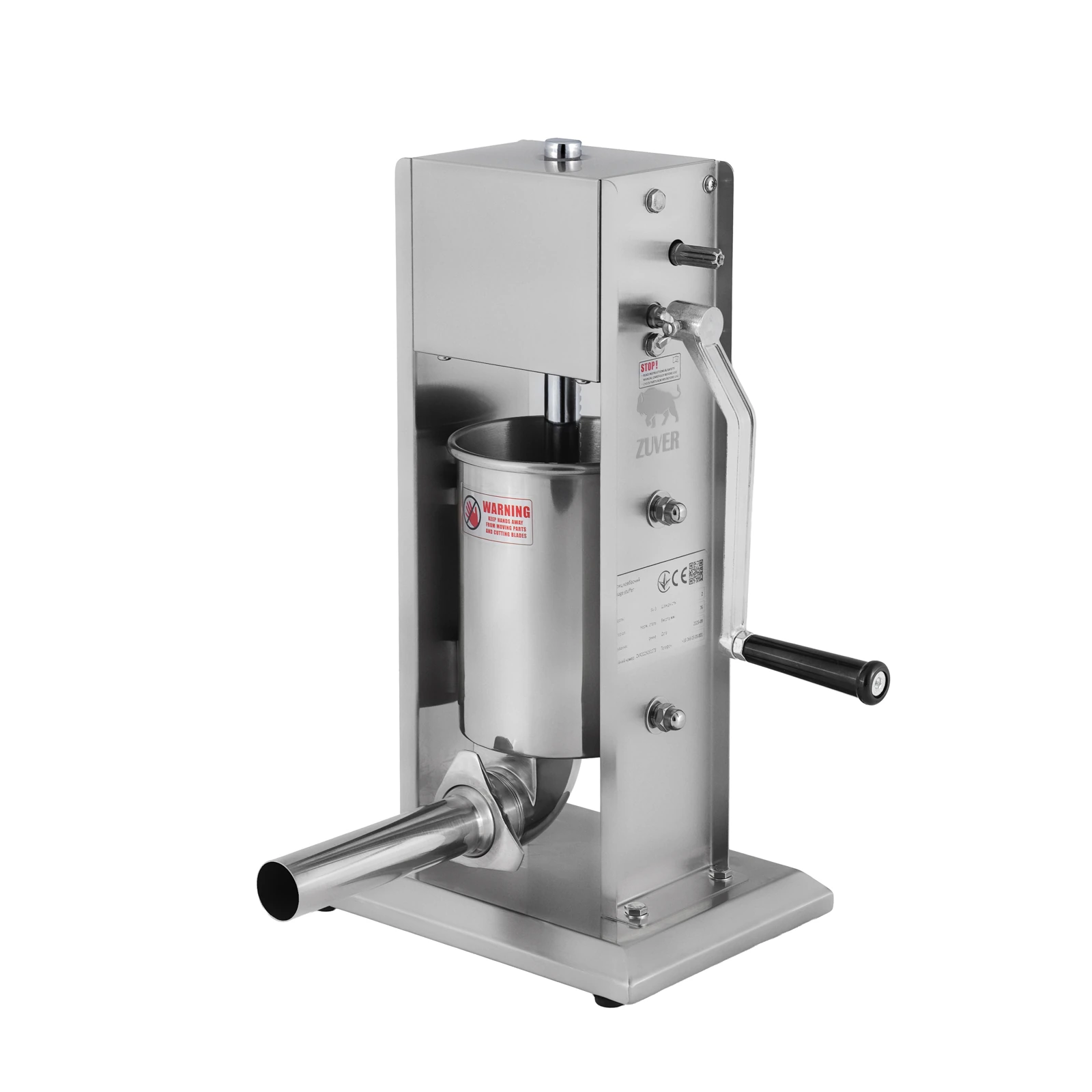 Шприц колбасный ZUVER Stuffer Vertical 3 (SV-3) корпус нержавеющая сталь S/S201 (премиальная марка), крепкие шестерни, 2 скорости, 5 насадок, 2 уплотнительных кольца - 4