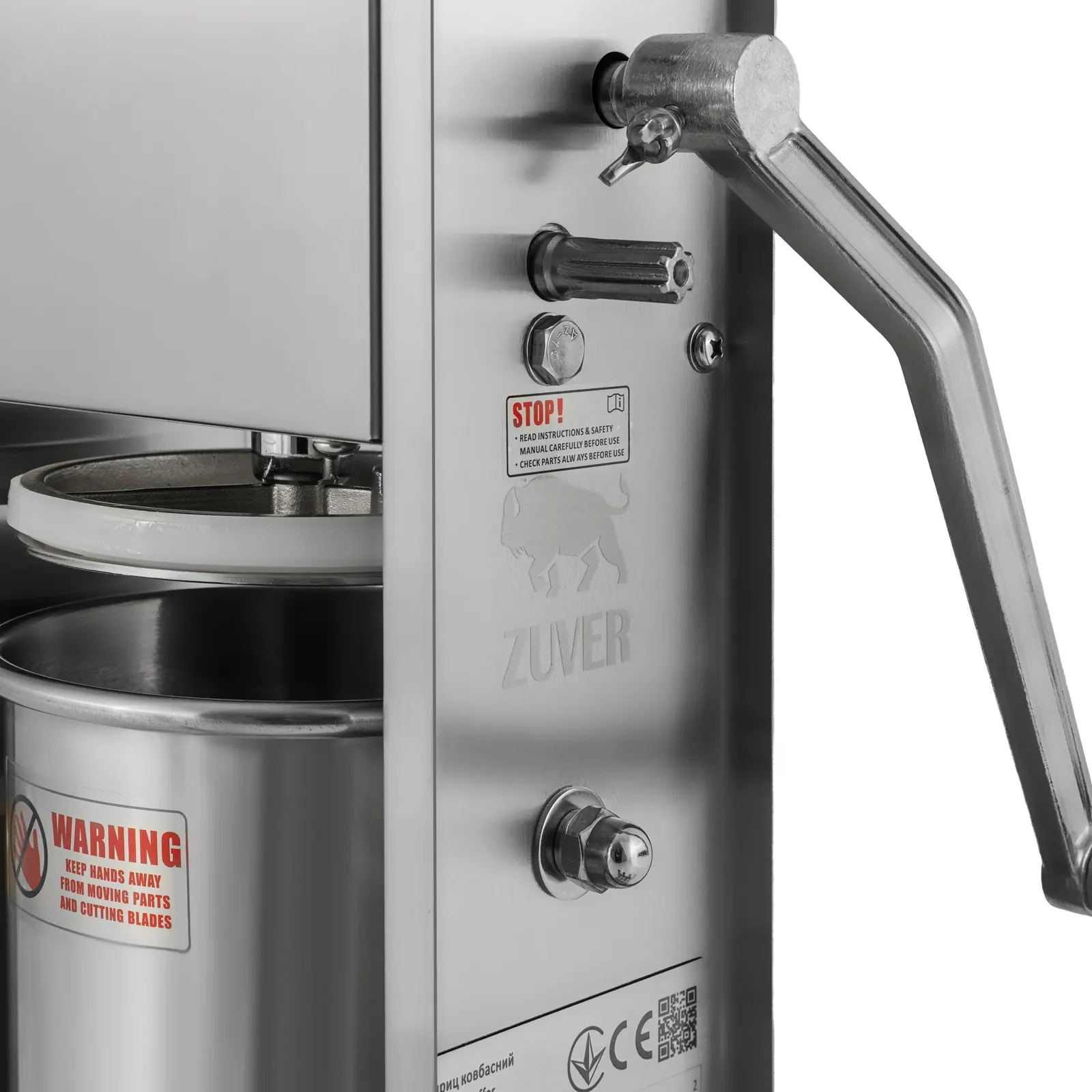 Шприц колбасный ZUVER Stuffer Vertical 3 (SV-3) корпус нержавеющая сталь S/S201 (премиальная марка), крепкие шестерни, 2 скорости, 5 насадок, 2 уплотнительных кольца - 1