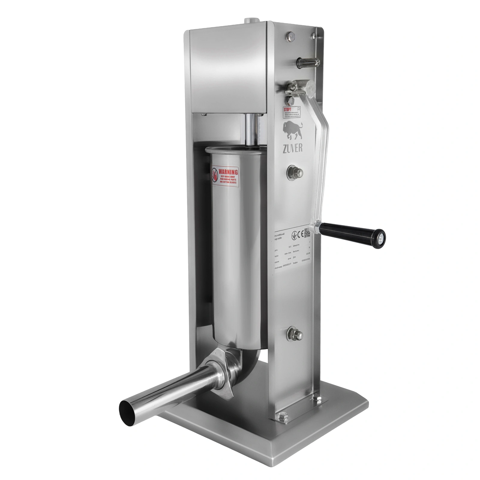 Шприц ковбасний ZUVER Stuffer Vertical 5 (SV-5) корпус нержавіюча сталь S/S201 (преміальна марка), міцні шестерні, 2 швидкості, 5 насадок, 2 ущільнювальні кільця - 2