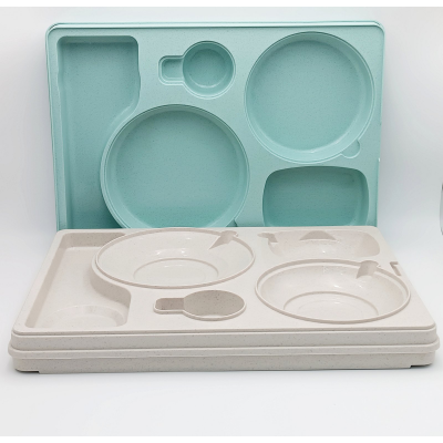 Термоподнос на 5 отделений, 540 x 380 x 120 mm TT-005N Gastro Plast PE Зелено-кремовый