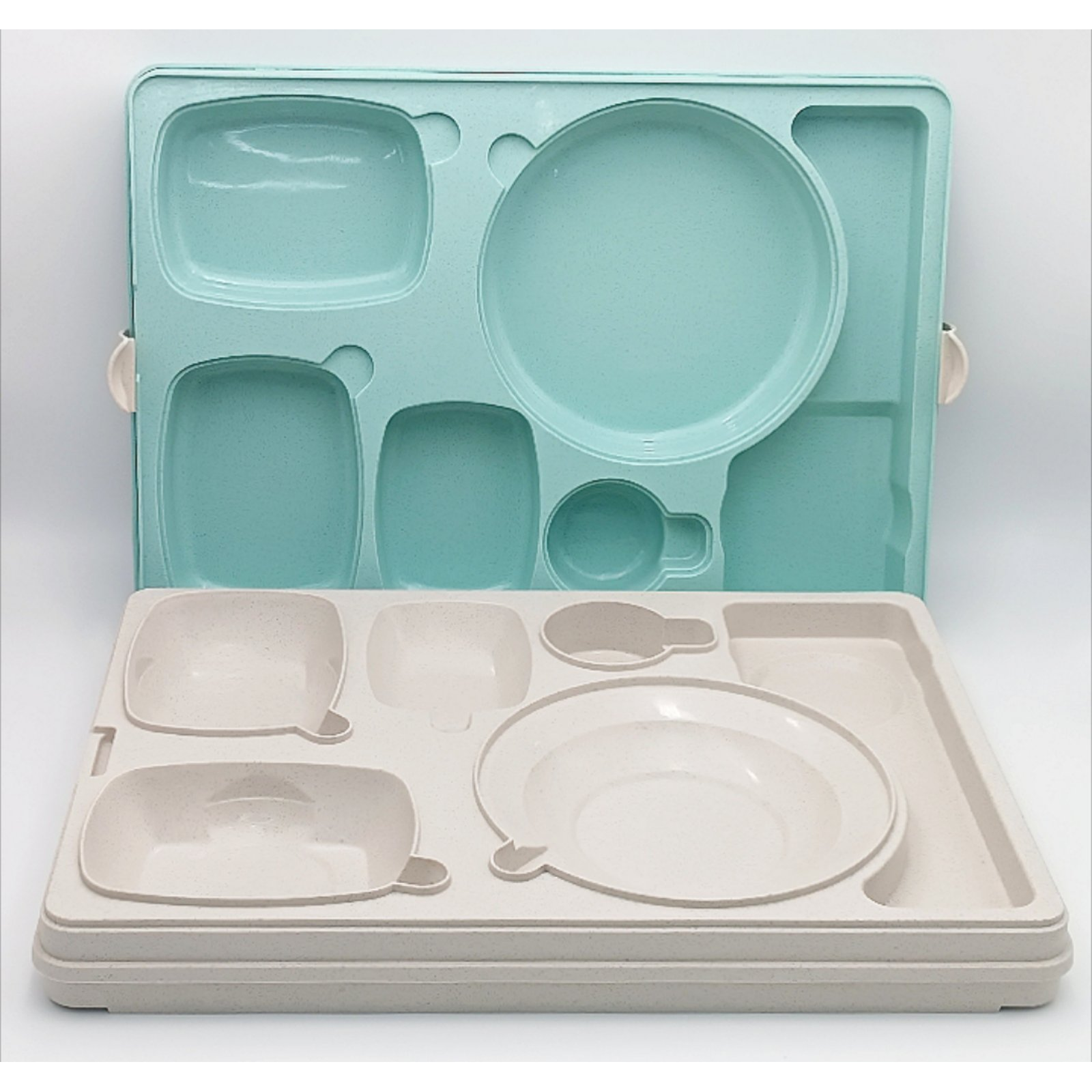 Термопіднос на 6 відділень з замком, 540 x 380 x 120 mm TT--006NL Gastro Plast PE Зелено-кремовий
