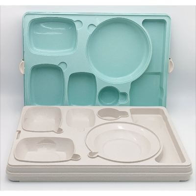 Термопіднос на 6 відділень з замком, 540 x 380 x 120 mm TT--006NL Gastro Plast PE Зелено-кремовий