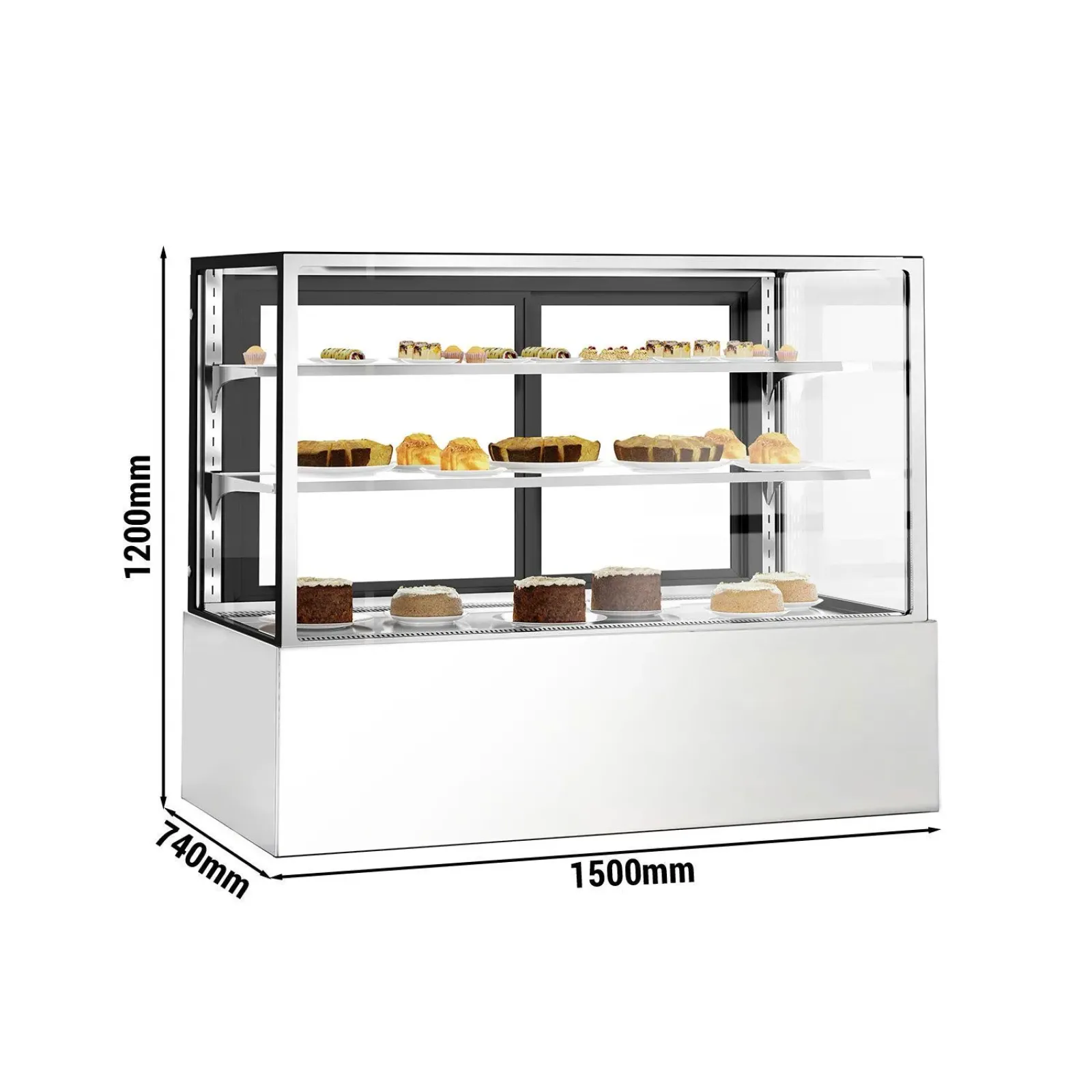 Витрина кондитерская 1,5 m - 2 полки - прямое стекло (LED) GGM Gastro KTH15712A