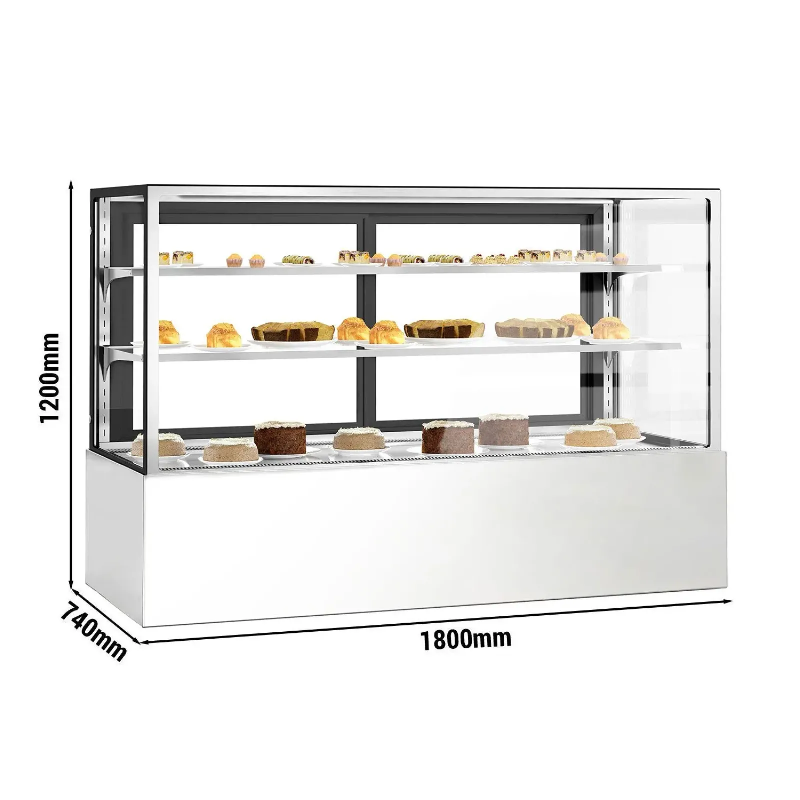 Витрина кондитерская 1,8 m - 2 полки - прямое стекло (LED) GGM Gastro KTH18712A