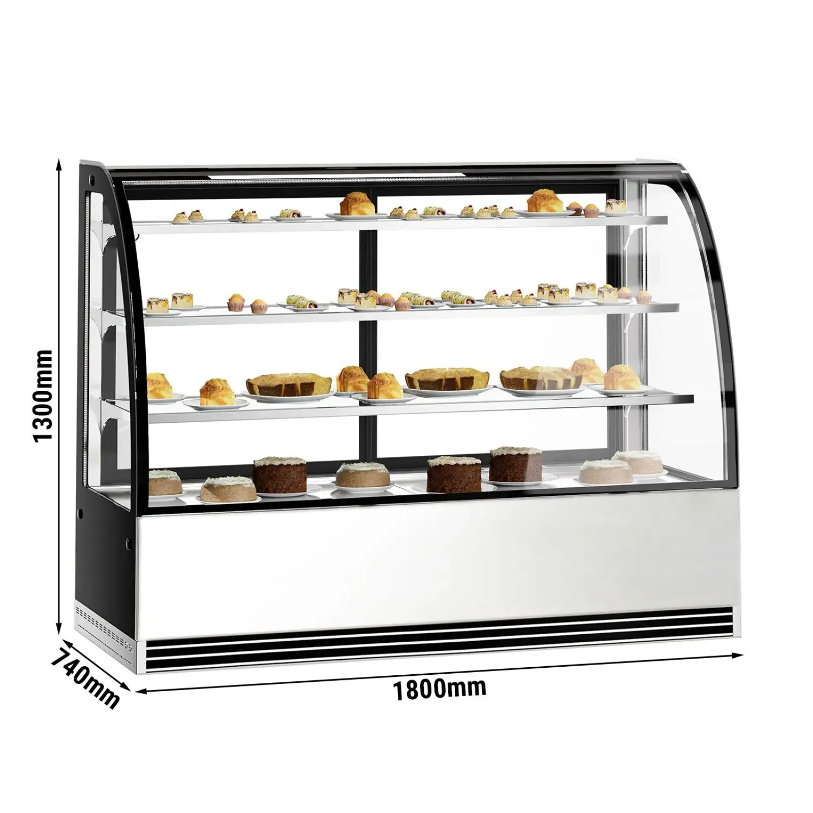 Витрина кондитерская 1,8 m - 3 полки - с гнутым стеклом (LED) GGM Gastro KTH18713R