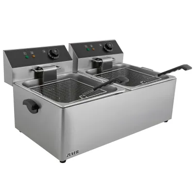 Фритюрница профессиональная двухпостовая ZUVER Bavaria 2X11 Handle с ручками в гастроемкостях и корпусе 7000W с защитой от перегрева