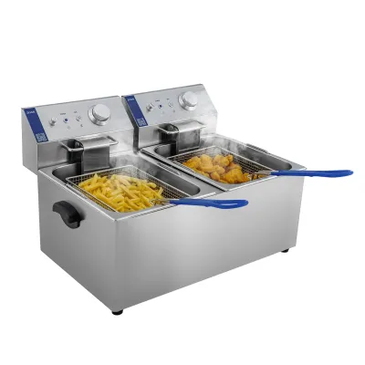 Фритюрница профессиональная двухпостовая ZUVER Bavaria 2X8 Handle с ручками в гастроемкостях и корпусе 5600W с защитой от перегрева