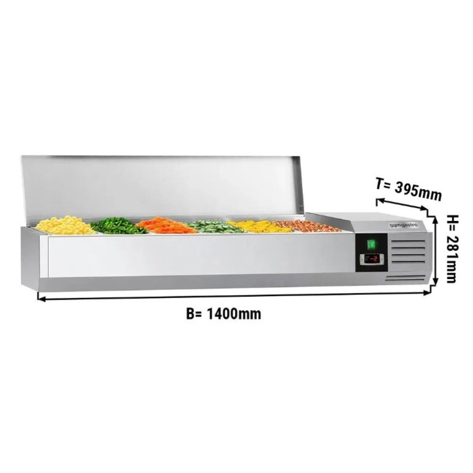 Холодильная витрина 1400x395мм - 6x GN 1/3 PREMIUM GGM Gastro AGG144END - 1